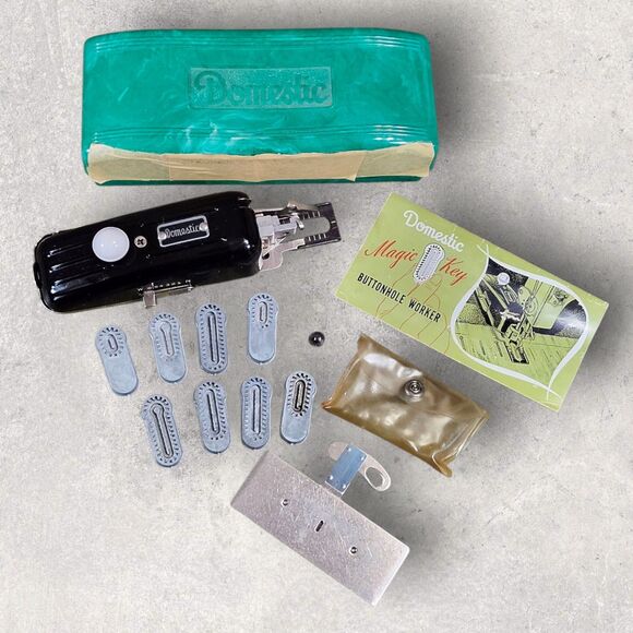 Vintage Domestic Magic Key Buttonhole Worker Attachment Set Templates & Manual - Picture 2 of 16